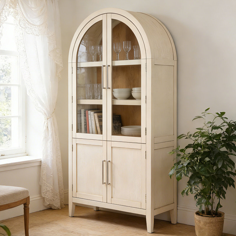 Jessim Camilla 78.7” Tall Mid Century Arched Display Cabinet, Rounded Bookshelf, Open Shelf Storage Cabinet For Dining Room