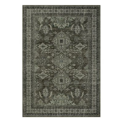 Tapis bohémien lavable 5 x 7 vintage pour le salon Tapis antidérapant antidérapant à motif floral traditionnel pour la salle à manger - vert