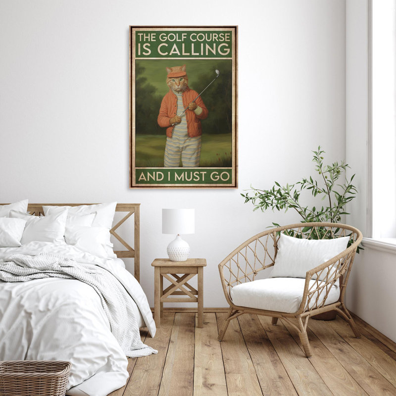 «Cat The Golf Course Is Calling» sur toile, H 14 po x l 11 po x P 1,25 po