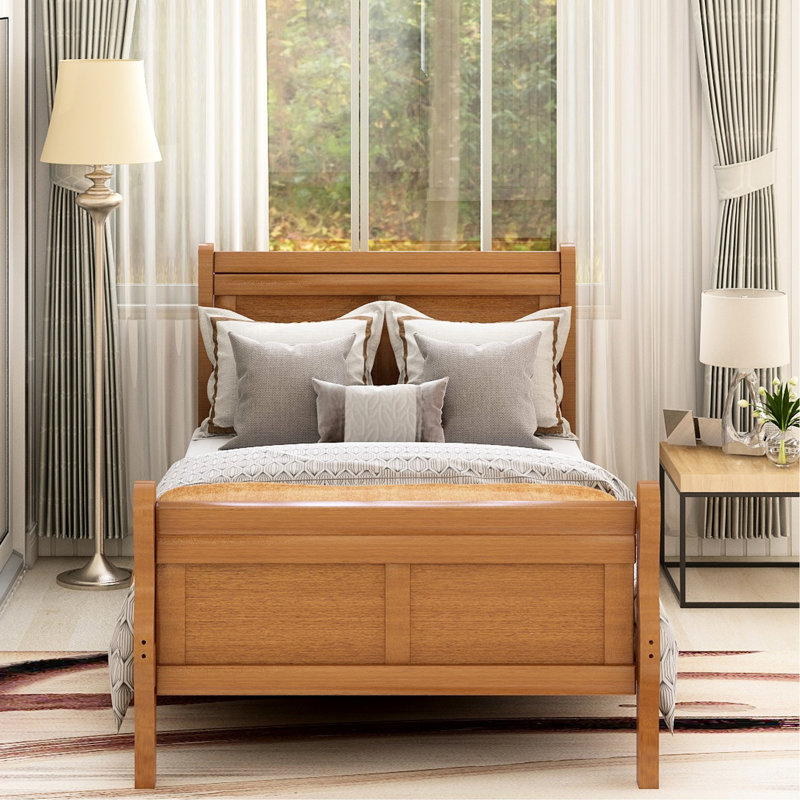 Structure de lit simple en bois massif avec tête de lit et - Convient à un matelas simple, à une plateforme sans sommier, à un support à lattes, facile à assembler