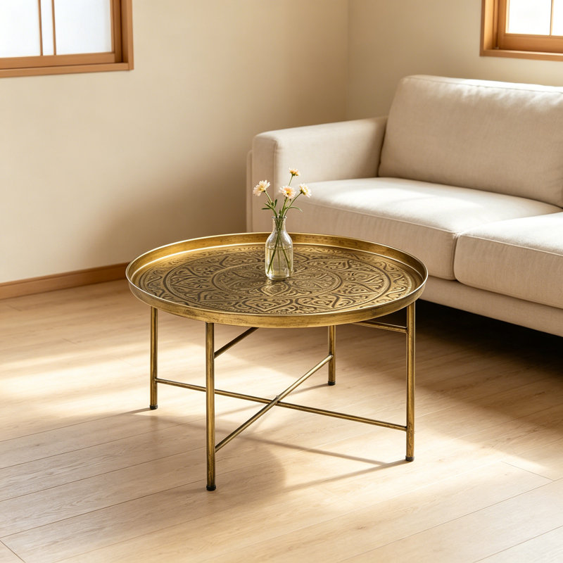Table basse 24 po avec plateau martelé HOMcom, Doré