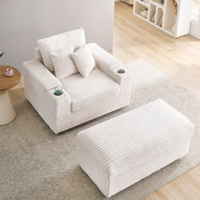 43" Corduroy Single Seater Sofa With Ottoman