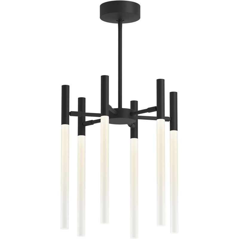 6 - Light Unique / Statement* Modern Linear LED Chandelier, Matte Black