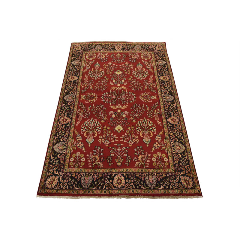 Tapis oriental traditionnel en laine rouge noué à la main 4 pi x 6 pi Fine Sarouk