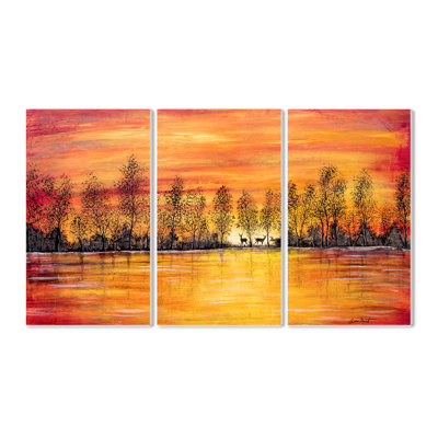 «Deer at Sunset Triptych», ensemble de 3 reproductions de peintures murales
