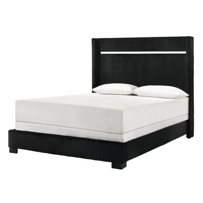 Modern King Size Bed With Black Finish Channel Headboard Contemporary Upholstered Panel In Bedroom For