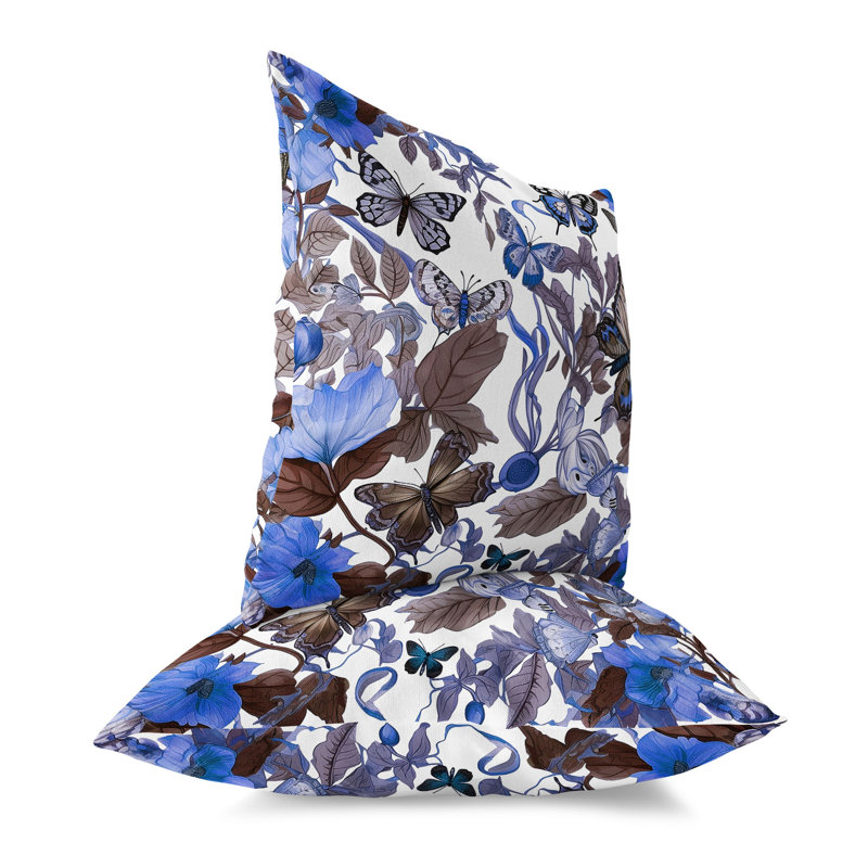 Blue and Brown Butterfly Faux Suede Throw Pillow