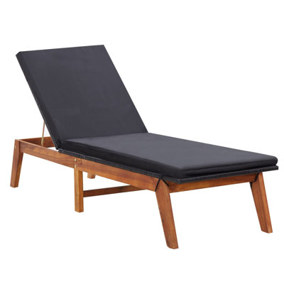 Chaise longue simple en acacia 80 po avec coussins Cowart