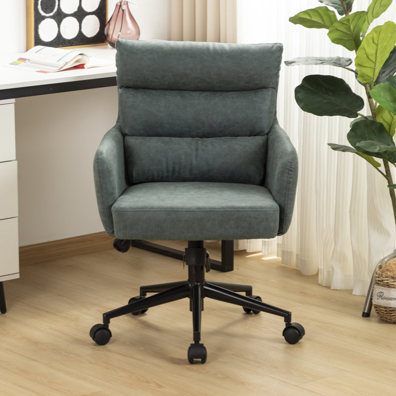 Chaise de bureau pivotante en similicuir Kopko, Bleu-gris