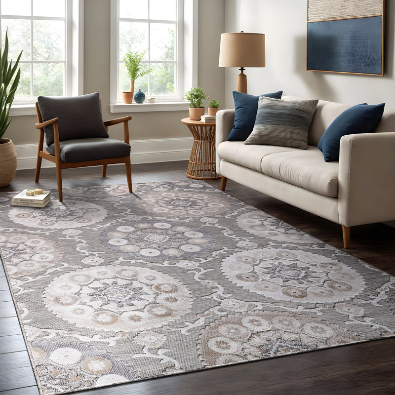 Tapis d'intérieur / extérieur beige / gris, Rectangle 9 pi x 12 pi
