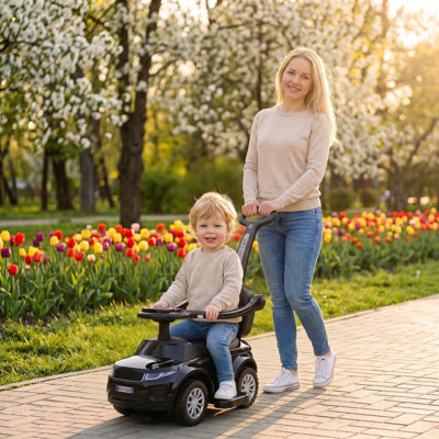 Voiture à pousser 3 en 1 pour enfants de 12 à 36 mois, avec klaxon, musique et barre de sécurité. Convient aux garçons et aux filles. Couleur : noir.