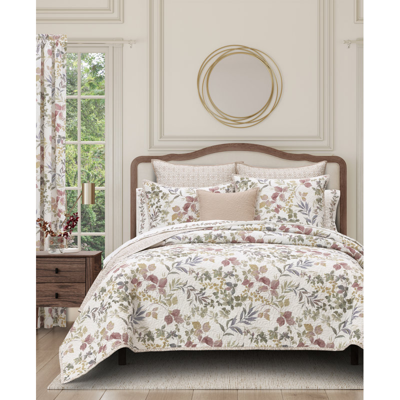 Ensemble de courtepointe Rosewood, Feuille de rose, Courtepointe grand + 2 couvre-oreillers standard