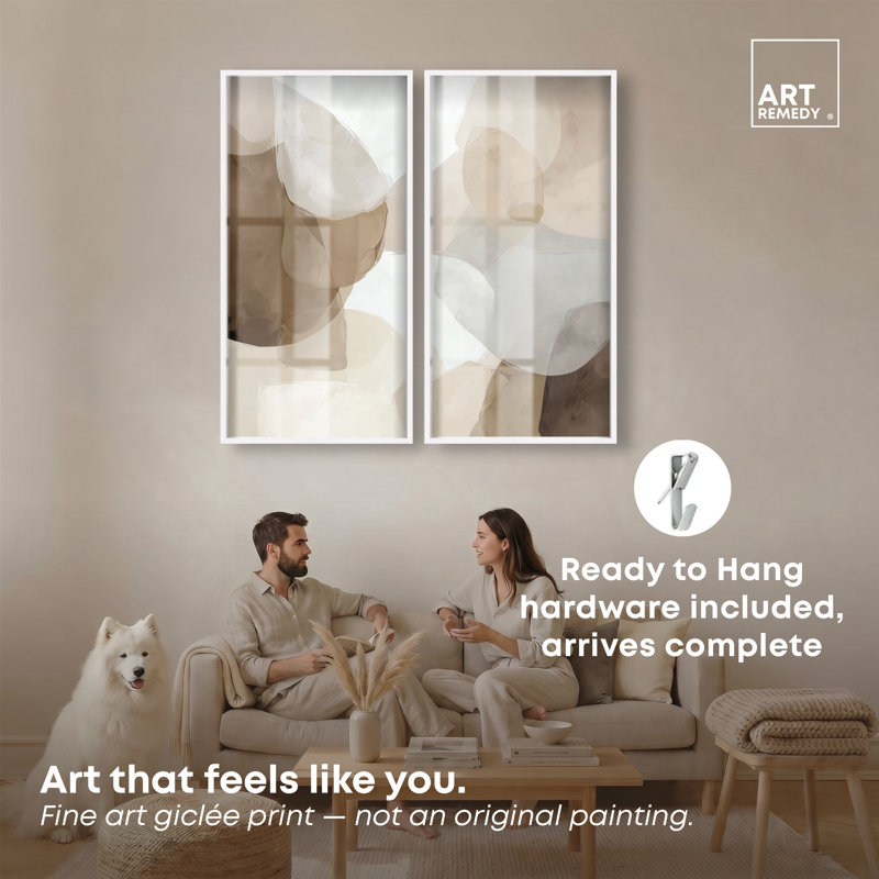 Ensemble d'affiches Soft Overlap II Shadowbox pour salon par Art Remedy, cadre blanc, 24 x 48, H 49,5 po x l 25,5 po