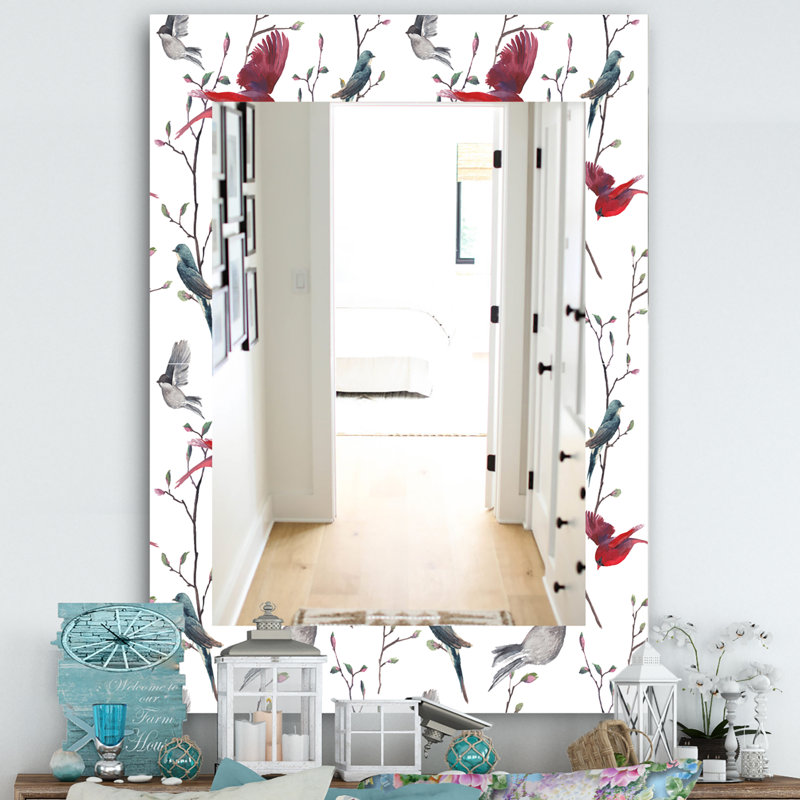 Miroir de salle de bain/meuble-lavabo oiseaux campagne, H 24 po x l 32 po