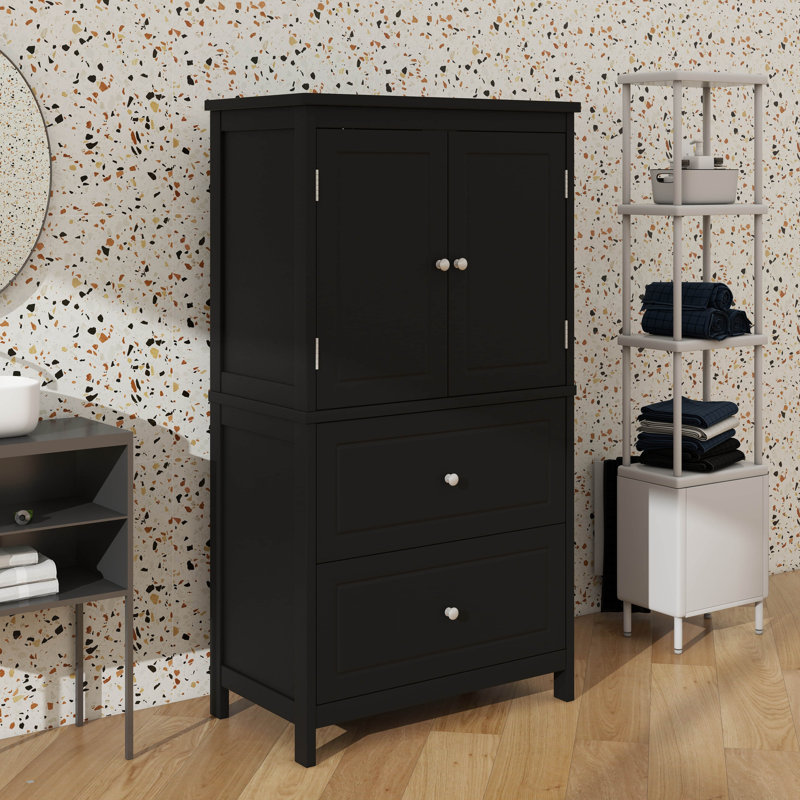 Armoire de rangement autoportante avec 2 tiroirs, 2 portes et une tablette réglable, Noir