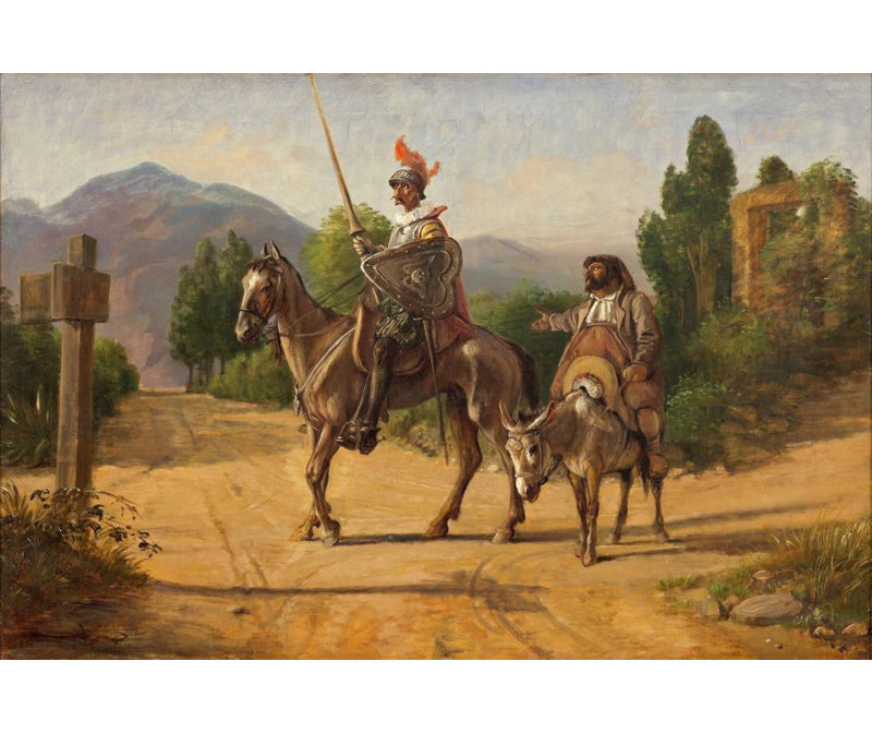 "Don Quichotte et Sancho Panza à la croisée des chemins" par Wilhelm Marstrand - Art mural sur toile tendue avec châssis