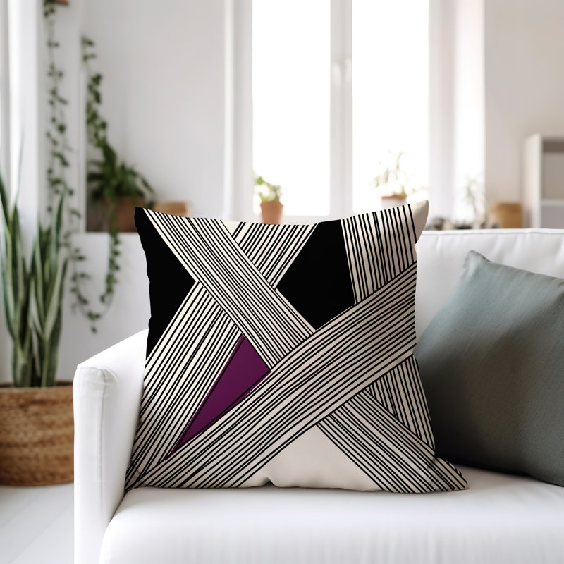 Cassie Abstract Outdoor Reversible Throw Pillow, 15"H x 15"W, Purple/Cream/Black