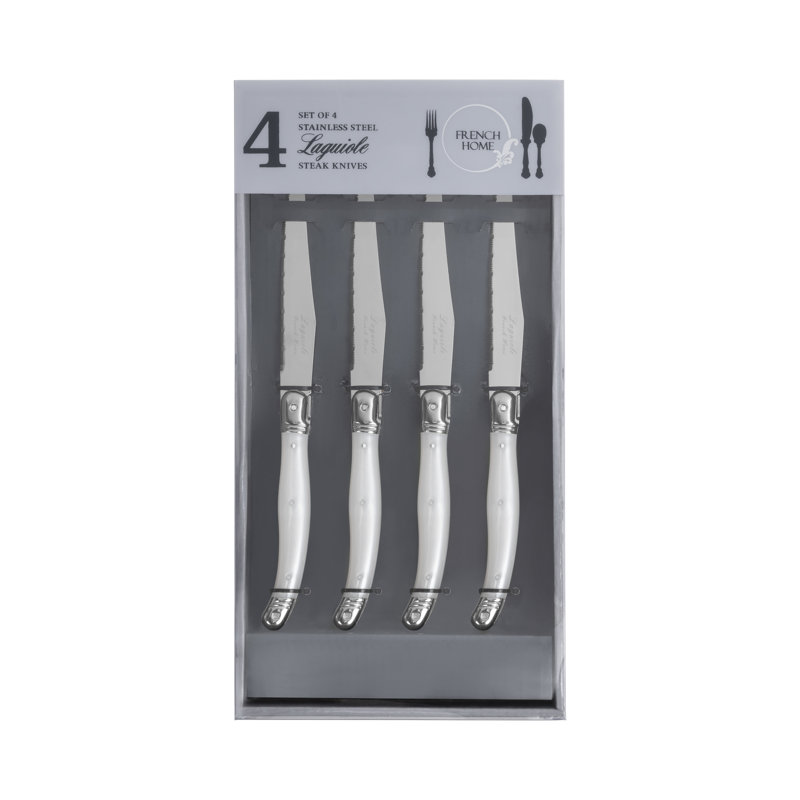 French Home Stainless Steel (18/8) Steak Knife Set, Pearlized White