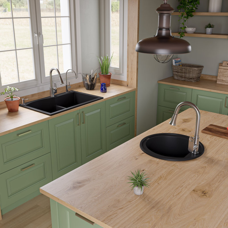 Évier de cuisine en granite composite L 33 po x l 22 po, Noir
