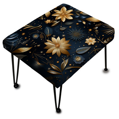 Motif de marbre bleu minuit et doré à motif floral - Repose-pieds rectangulaire en marbre