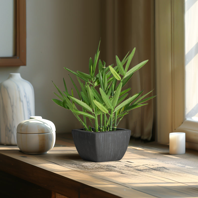 Millsaps 18'' Faux Bamboo Plant in Decorative Pot, 10" H x 5" W x 5" D