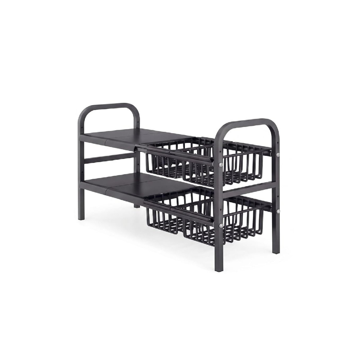 Expandable Under Sink Storage Organiser 2-Tier Shelf Rack for Kitchen