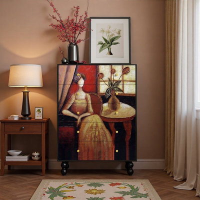 Commode d'appoint style français peint rétro