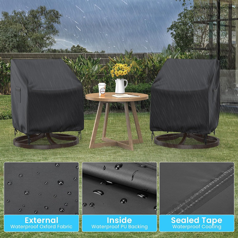 2-pack Waterproof Swivel Patio Chair Covers – Heavy-duty Outdoor Rocking & Lounge Chair Protection, Black