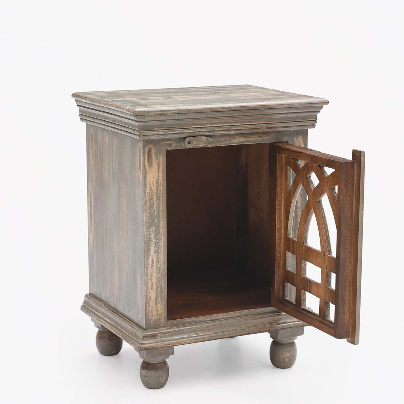 Dearbhail Handcrafted Mango Wood Nightstand,  Antique Gray