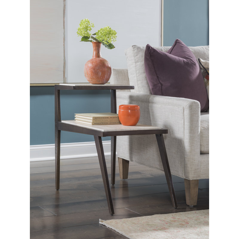 Contemporary Modern Adamo Side Table with Tiled Travertine Shelves