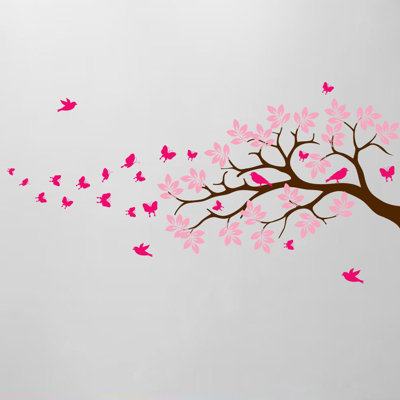 Décalcomanie murale en vinyle arbre à oiseaux