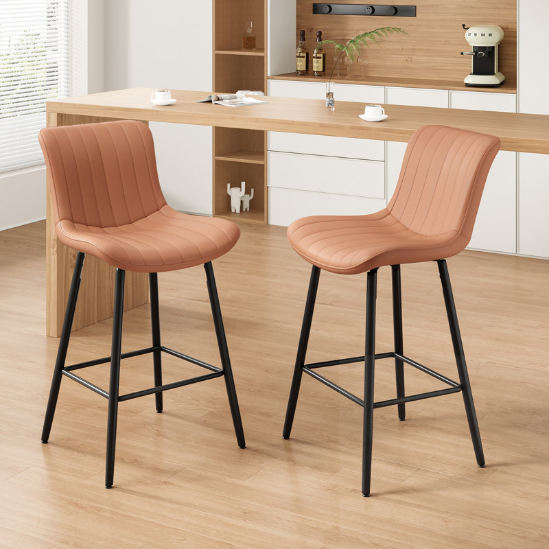 Upholstered Counter Stools Set Of 2, Brown