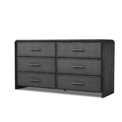 Commode 6 tiroirs en chêne et canne naturel Gasaway