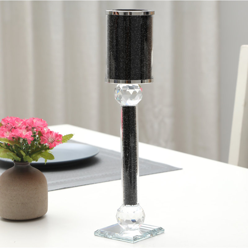 Bougeoir de table en verre, Noir, H 12,25 po x l 2,75 po x P 2,75 po