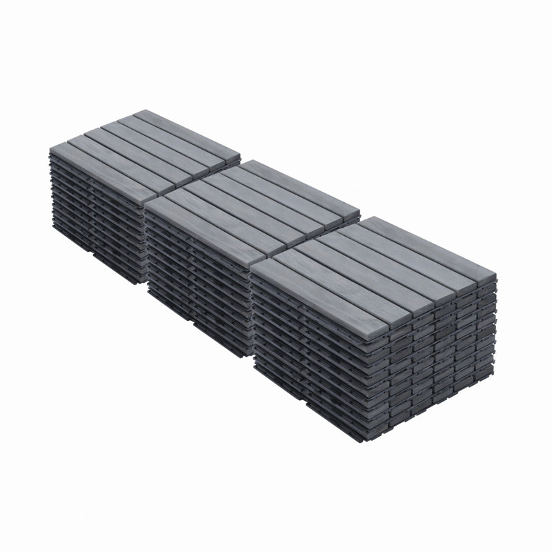 30 tuiles de terrasse à motif à rayures imbriquées, plancher carré en bois franc d'acacia 12 po x 12 po pour terrasse, banc, bord de piscine