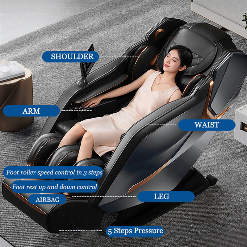 Fauteuil inclinable SL-Track de fauteuil de massage complet à gravité zéro avec haut-parleur gonflable, écran ACL, télécommande, commande vocale, chaleur du dos et des jambes