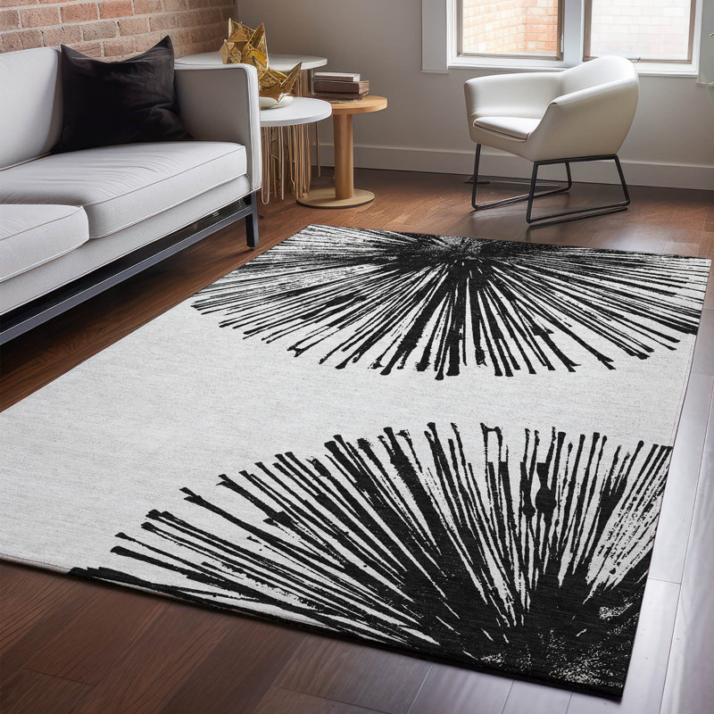 Tapis noir Cerrito lavable à la machine de qualité supérieure, Rectangle 2 pi 6 po x 3 pi 10 po