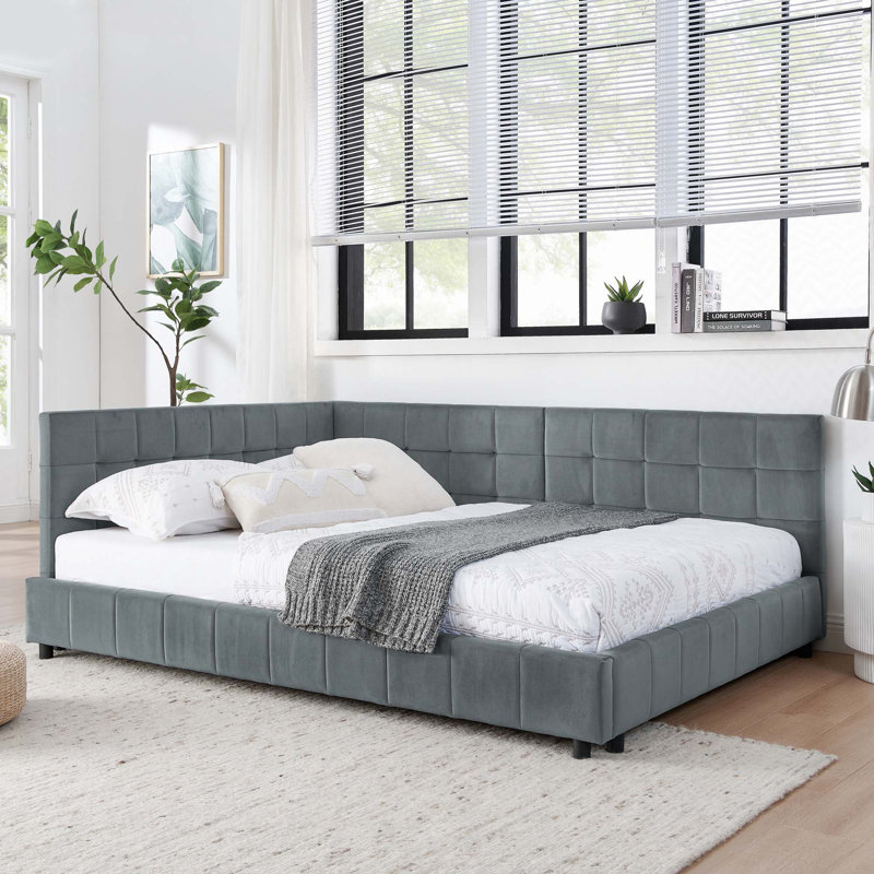 L-Shape Velvet Tufted Corner Daybed Bed Frame