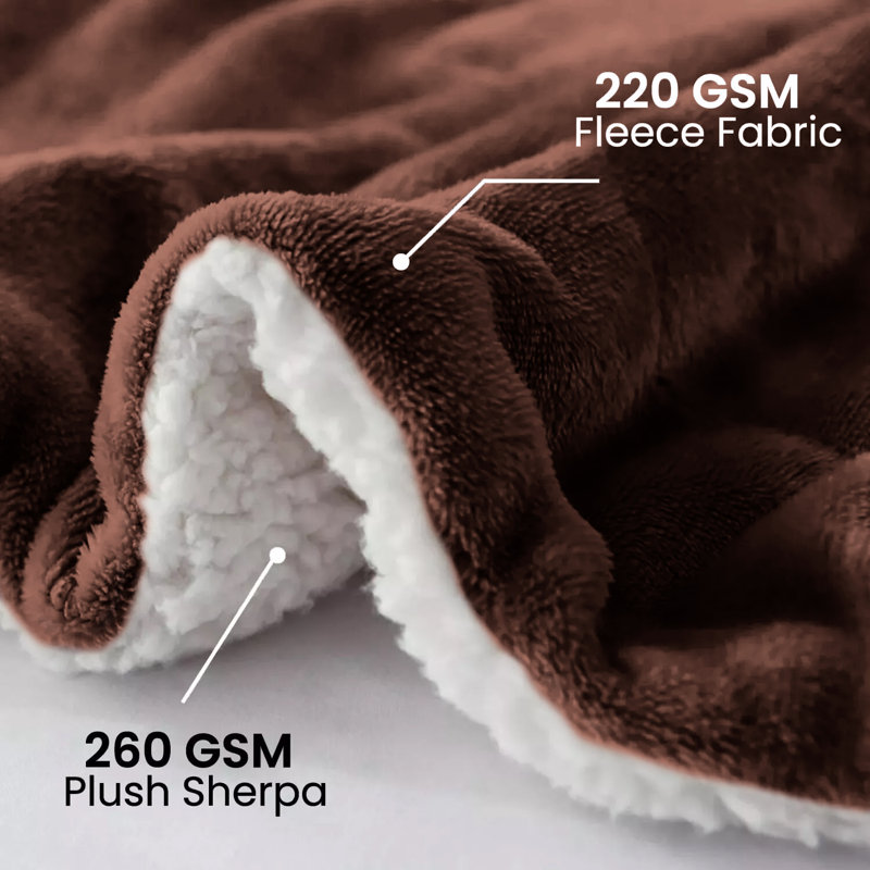 -Soft Sherpa Throw & Bed Blanket, Coffee, Throw  (60" L x 50" W)