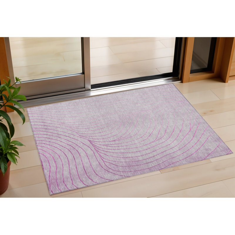 3' X 5' Blush And Silver Abstract Washable Indoor Outdoor Area Rug