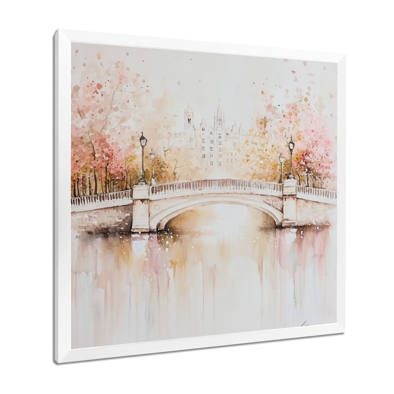 Pont Ha Penny à Dublin - impression d'art mural Dublin, H 16 po x l 16 po, Single Picture Framed Print without Mat, White