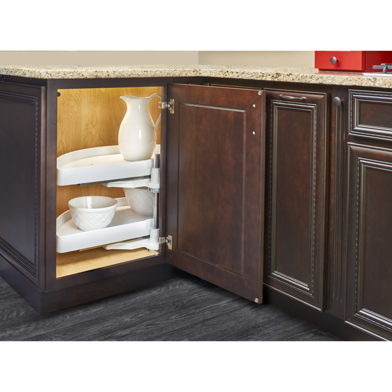 Rev-A-Shelf Polymer Half-Moon Pivot and Slide 2-Shelf Lazy Susan Organizer for Blind Corner Cabinets, 31.4375" W, White