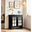 Rangement de salon avec 2 portes décoratives en miroir, tablette réglable, poignées en métal, armoire à grain de bois 3D, compacte, facile à monter pour les petits espaces, acrylique noir économique, léger, sécuritaire