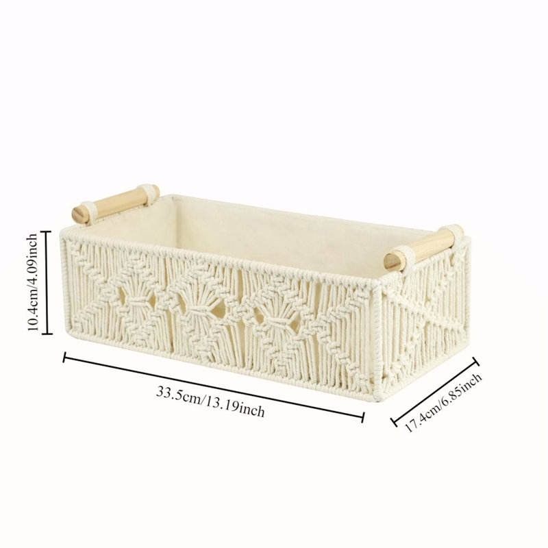 1Pc Storage Baskets Boho Decor Box Handmade Woven Decorative Countertop Toilet Tank Shelf Cabinet Organizer For Bedroom Livingroom Home, Ivory