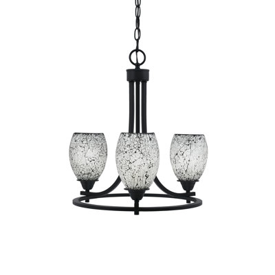 Paramount 3 Light Uplight Chandelier Shown In Matte Black Finish With 5" Black Fusion Glass