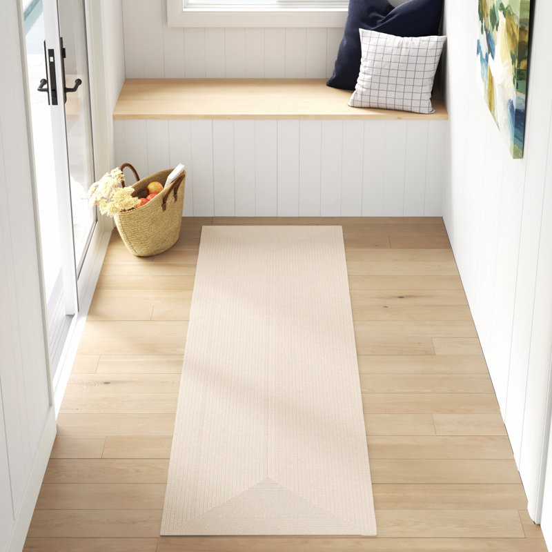 Tapis intérieur / extérieur ivoire en polypropylène tissé à plat à la main Morton, Ovale 9 pi x 12 pi