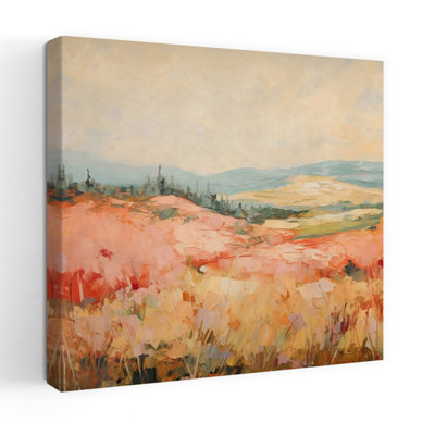 Pink Fields With Blue Mountains Contemporary Peaceful Serene Landscape Nature Wall Art