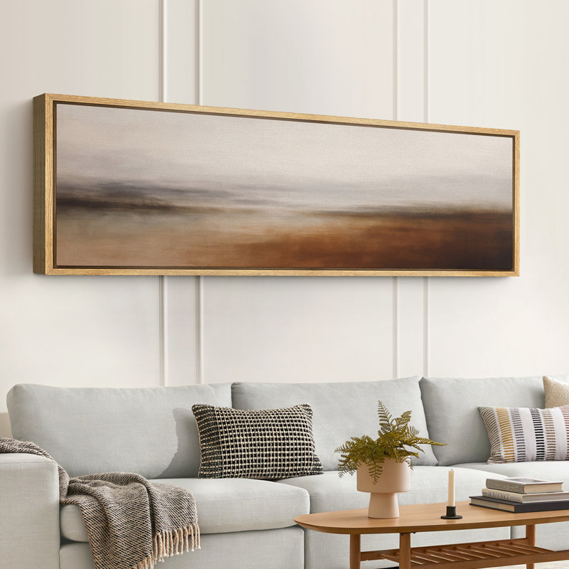 Large Framed Canvas Print Wall Art - Abstract Landscape Print for Modern Home Decor, 20" H x 60" W, Natural