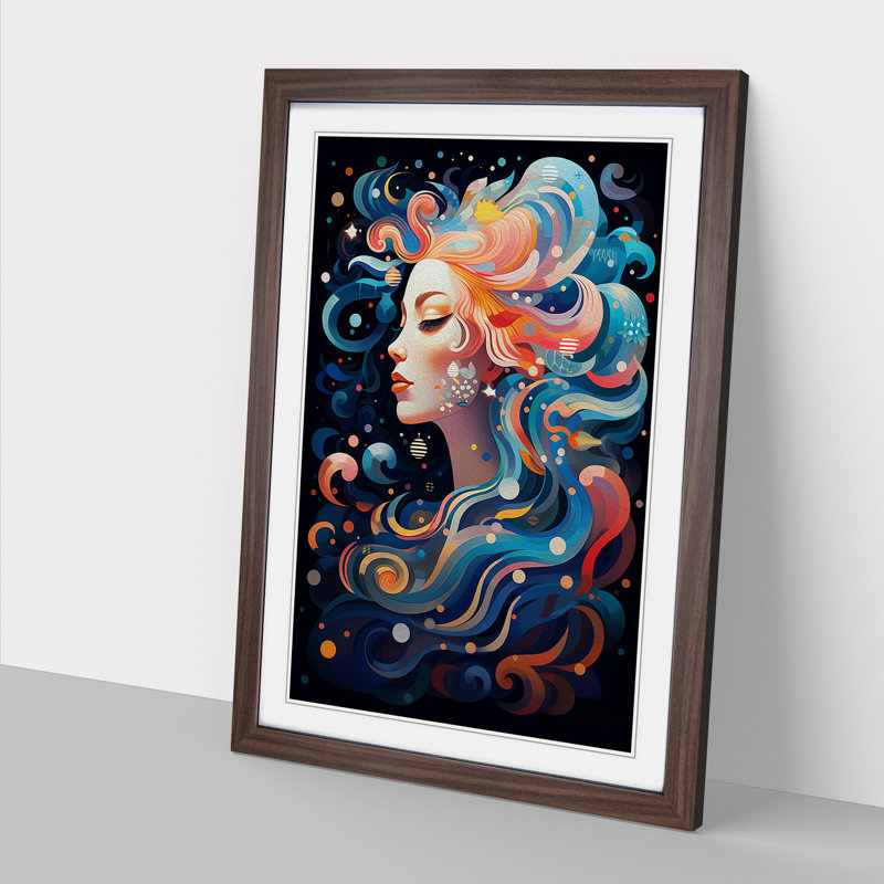 Aquarius Zodiac Orphism Art - Framed Print, 34cm H x 25cm W x 2cm D, Walnut Framed