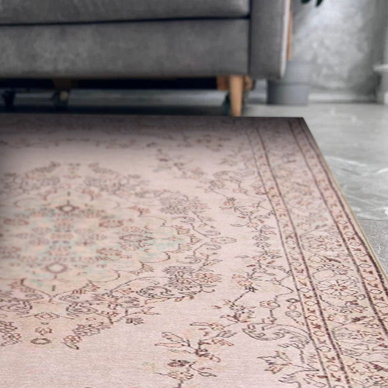 Tapis beige à motif tissé rétro, Rectangle 7 pi 7 po x 10 pi 10 po
